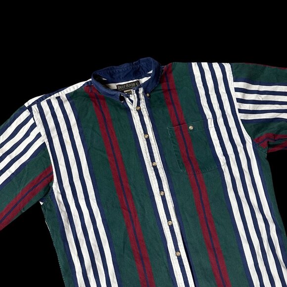 Deep River Other - Vintage Striped Mens Shirt 1990s Deep River Hong Kong XL Maroon Forest Green